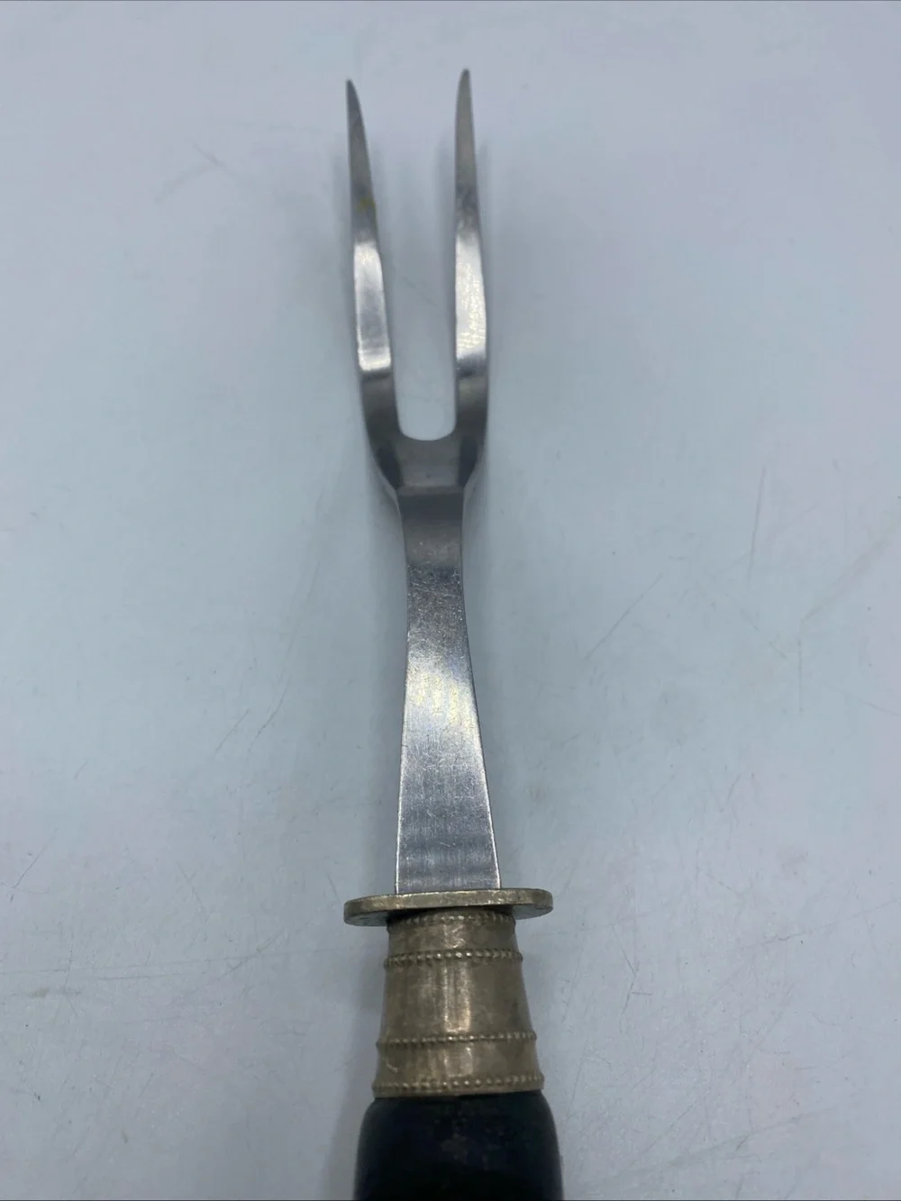 Vintage Flint Carving Fork 12” Stainless Steel Black Handle Meat Fork 2 Prong